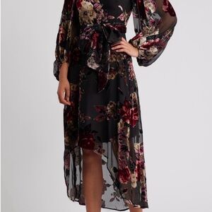 Eliza J Black and Red Floral High Low Dress